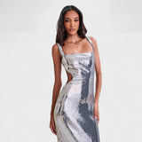 Brillo Plateado - Vestido de gala noche