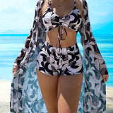 Gabriela | Conjunto de bikini de 3 piezas con estampado