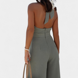Jessica | Mono Halter Cruzado sin Espalda y Pierna Ancha