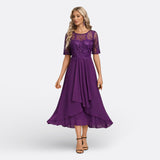 Mariana - Vestido Azul Marino Renda Manga Corta