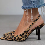 Liorina - Tacones kaki con estampado de leopardo y punta afilada