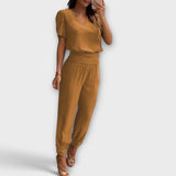 Irmelinda - Conjunto elegante de blusa y pantalones