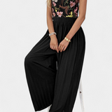 Maruja | Mono Palazzo con Bordado Floral y Encaje Transparente