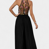 Maruja | Mono Palazzo con Bordado Floral y Encaje Transparente