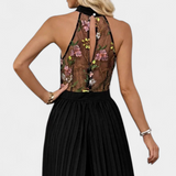 Maruja | Mono Palazzo con Bordado Floral y Encaje Transparente