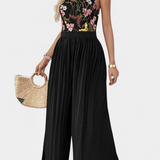 Maruja | Mono Palazzo con Bordado Floral y Encaje Transparente