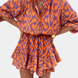 Yasmine | Mono Mini con Volantes y Estampado Ikat