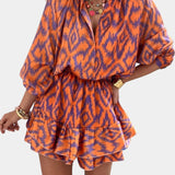 Yasmine | Mono Mini con Volantes y Estampado Ikat